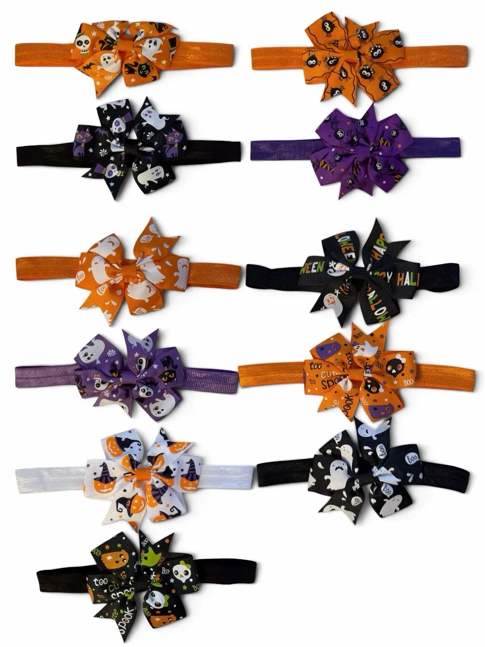 Halloween Kids Bow Headbands - Orange, Black, Purple, White